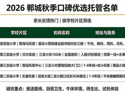 郸城靠谱托管精选（2026 秋季家长口碑榜）